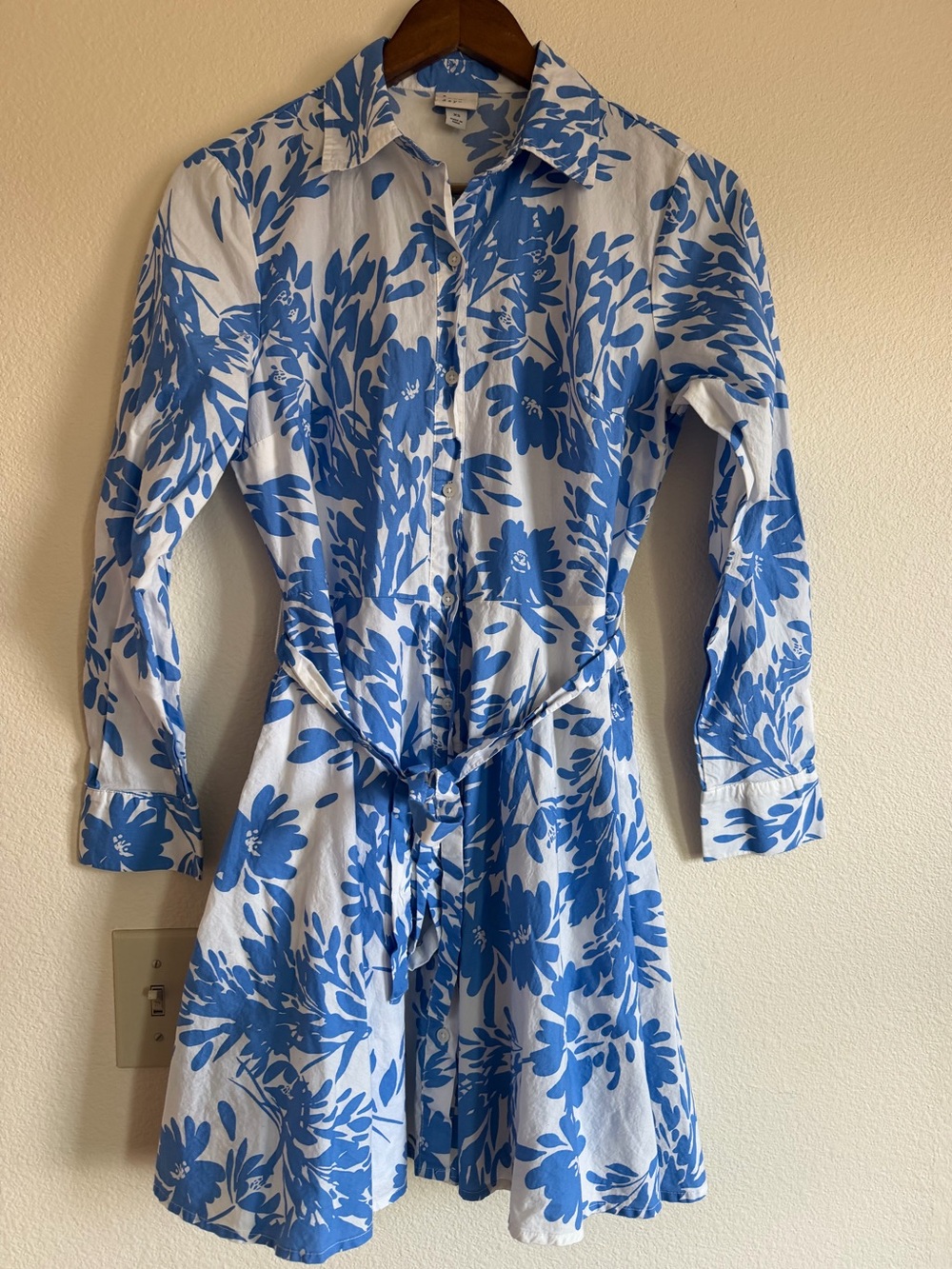 a new day Blue and White Floral Tie-Waist Long Sleeve Dress